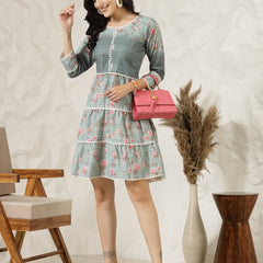 Stylum Women's Green Floral Printed Cotton Flared Dress (DRSGREENCHUNK)