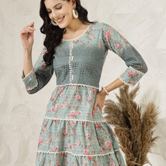 Stylum Women's Green Floral Printed Cotton Flared Dress (DRSGREENCHUNK)