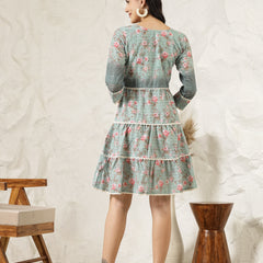Stylum Women's Green Floral Printed Cotton Flared Dress (DRSGREENCHUNK)