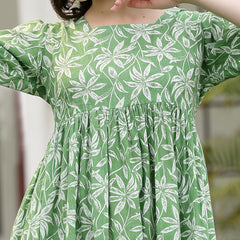 Stylum Women's Tropical Printed Cotton Pleated A-Line Dress (DRSGREENCOOLER)