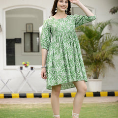 Stylum Women's Tropical Printed Cotton Pleated A-Line Dress (DRSGREENCOOLER)