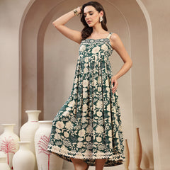 Stylum Women's Green Floral Printed Rayon Empire Dress (DRSGREENFLOW)