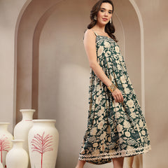 Stylum Women's Green Floral Printed Rayon Empire Dress (DRSGREENFLOW)
