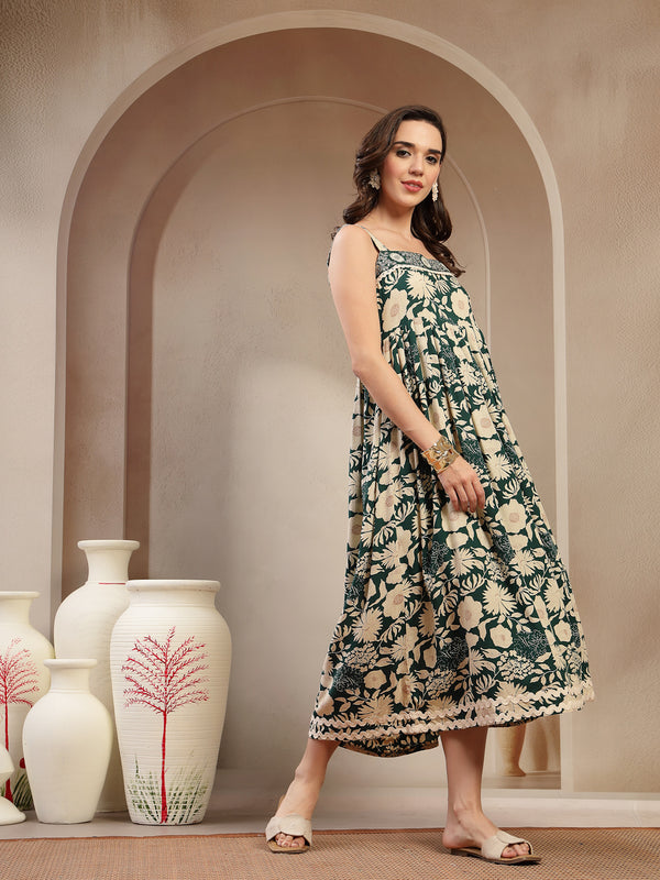 Stylum Women's Green Floral Printed Rayon Empire Dress (DRSGREENFLOW)