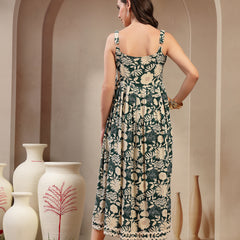 Stylum Women's Green Floral Printed Rayon Empire Dress (DRSGREENFLOW)