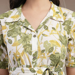 Stylum Women's Green Floral Printed Cotton Flared Dress (DRSGREENKINNU)