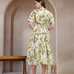 Stylum Women's Green Floral Printed Cotton Flared Dress (DRSGREENKINNU)