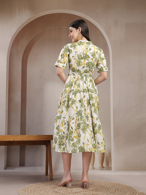 Stylum Women's Green Floral Printed Cotton Flared Dress (DRSGREENKINNU)