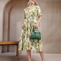 Stylum Women's Green Floral Printed Cotton Flared Dress (DRSGREENKINNU)