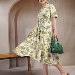 Stylum Women's Green Floral Printed Cotton Flared Dress (DRSGREENKINNU)