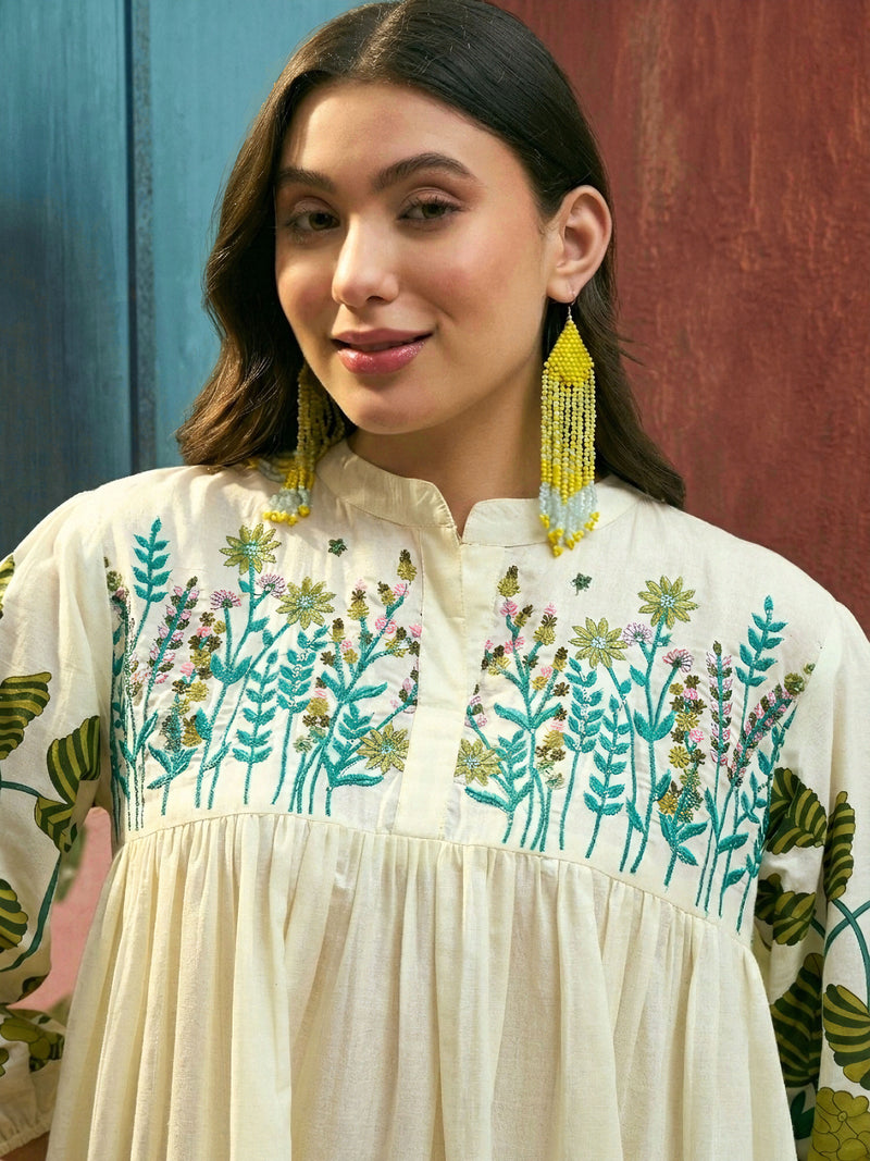 Stylum Women's Green Solid Embroidered Rayon Tiered Dress (DRSGREENKIONA)