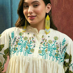 Stylum Women's Green Solid Embroidered Rayon Tiered Dress (DRSGREENKIONA)