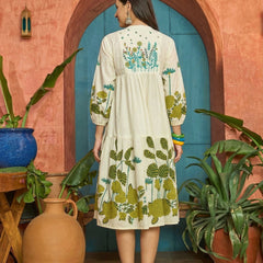 Stylum Women's Green Solid Embroidered Rayon Tiered Dress (DRSGREENKIONA)