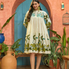 Stylum Women's Green Solid Embroidered Rayon Tiered Dress (DRSGREENKIONA)