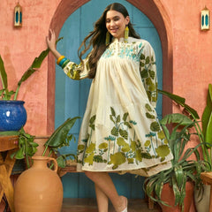Stylum Women's Green Solid Embroidered Rayon Tiered Dress (DRSGREENKIONA)