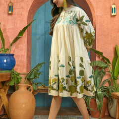 Stylum Women's Green Solid Embroidered Rayon Tiered Dress (DRSGREENKIONA)