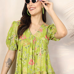 Stylum Women's Green Tropical Printed Rayon Tiered Dress (DRSGREENLIRIL)