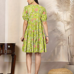 Stylum Women's Green Tropical Printed Rayon Tiered Dress (DRSGREENLIRIL)