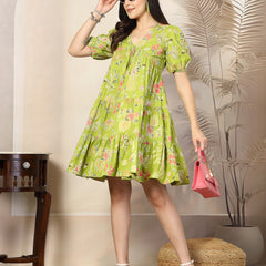 Stylum Women's Green Tropical Printed Rayon Tiered Dress (DRSGREENLIRIL)