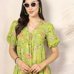 Stylum Women's Green Tropical Printed Rayon Tiered Dress (DRSGREENLIRIL)