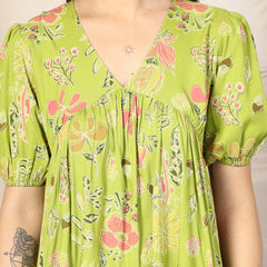 Stylum Women's Green Tropical Printed Rayon Tiered Dress (DRSGREENLIRIL)