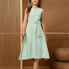 Stylum Women's Green Self Design Katha Cotton A-Line Dress (DRSGREENPARKER)