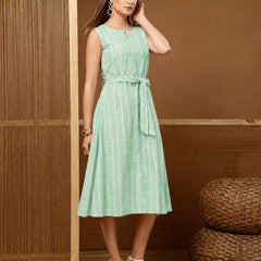 Stylum Women's Green Self Design Katha Cotton A-Line Dress (DRSGREENPARKER)