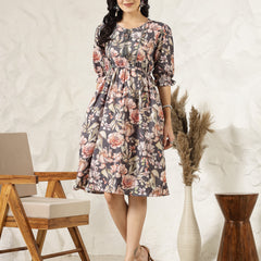 Stylum Women's Dark Green Floral Printed Rayon Flared Dress  (DRSGREENRIVA)