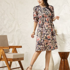 Stylum Women's Dark Green Floral Printed Rayon Flared Dress  (DRSGREENRIVA)