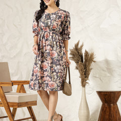 Stylum Women's Dark Green Floral Printed Rayon Flared Dress  (DRSGREENRIVA)