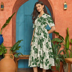Stylum Women's Green Floral Printed Cotton Flared Dress (DRSGREENSHELLY)