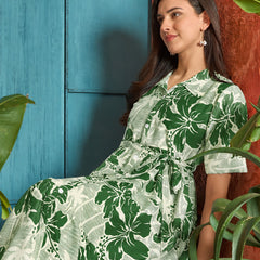 Stylum Women's Green Floral Printed Cotton Flared Dress (DRSGREENSHELLY)