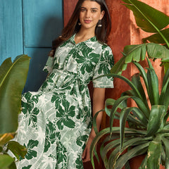 Stylum Women's Green Floral Printed Cotton Flared Dress (DRSGREENSHELLY)