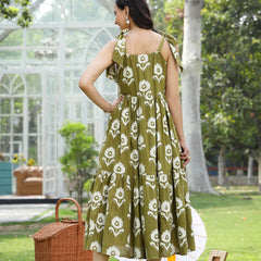 Stylum Women's Olive Green Floral Printed Cotton A-Line Dress (DRSGREENWILLOW)