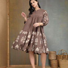 Stylum Women's Grey Boho Printed Cotton Tiered Dress (DRSGREYMAYURI)
