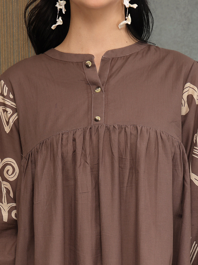 Stylum Women's Grey Boho Printed Cotton Tiered Dress (DRSGREYMAYURI)
