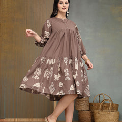 Stylum Women's Grey Boho Printed Cotton Tiered Dress (DRSGREYMAYURI)