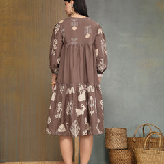 Stylum Women's Grey Boho Printed Cotton Tiered Dress (DRSGREYMAYURI)