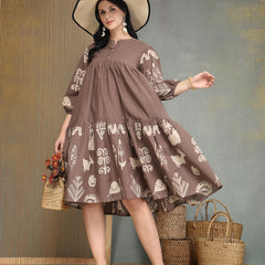 Stylum Women's Grey Boho Printed Cotton Tiered Dress (DRSGREYMAYURI)