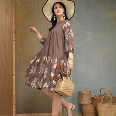 Stylum Women's Grey Boho Printed Cotton Tiered Dress (DRSGREYMAYURI)