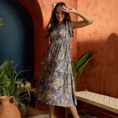 Stylum Women's Grey Floral Printed Crepe Tiered Dress (DRSGREYMURAD)