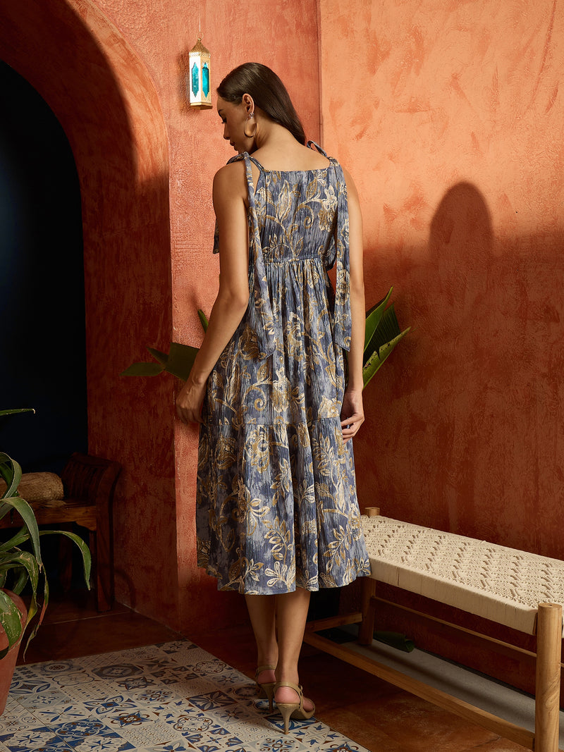Stylum Women's Grey Floral Printed Crepe Tiered Dress (DRSGREYMURAD)