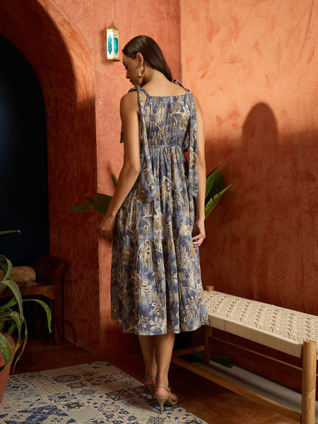 Stylum Women's Grey Floral Printed Crepe Tiered Dress (DRSGREYMURAD)