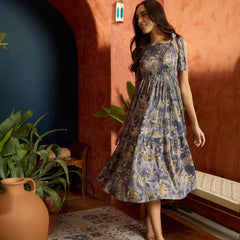 Stylum Women's Grey Floral Printed Crepe Tiered Dress (DRSGREYMURAD)