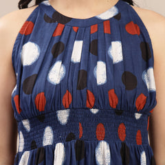Stylum Women's Indigo Polka Dots Printed Cotton Tiered Dress (DRSINDIGORYTHEM)