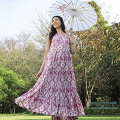 Stylum Women's Lavender Ikat Printed Rayon Tiered Dress (DRSLAVENDERIRON)