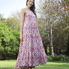 Stylum Women's Lavender Ikat Printed Rayon Tiered Dress (DRSLAVENDERIRON)