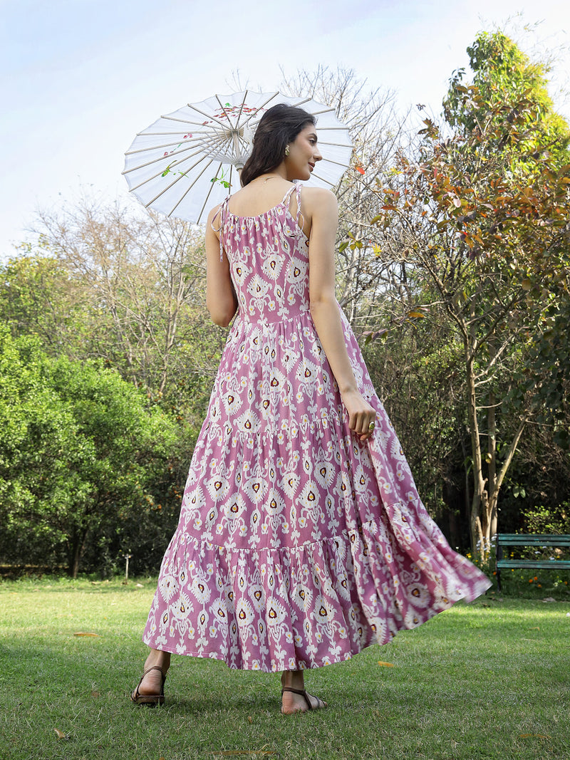 Stylum Women's Lavender Ikat Printed Rayon Tiered Dress (DRSLAVENDERIRON)