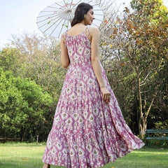 Stylum Women's Lavender Ikat Printed Rayon Tiered Dress (DRSLAVENDERIRON)