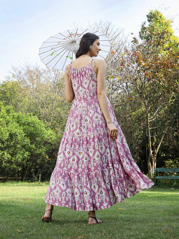 Stylum Women's Lavender Ikat Printed Rayon Tiered Dress (DRSLAVENDERIRON)